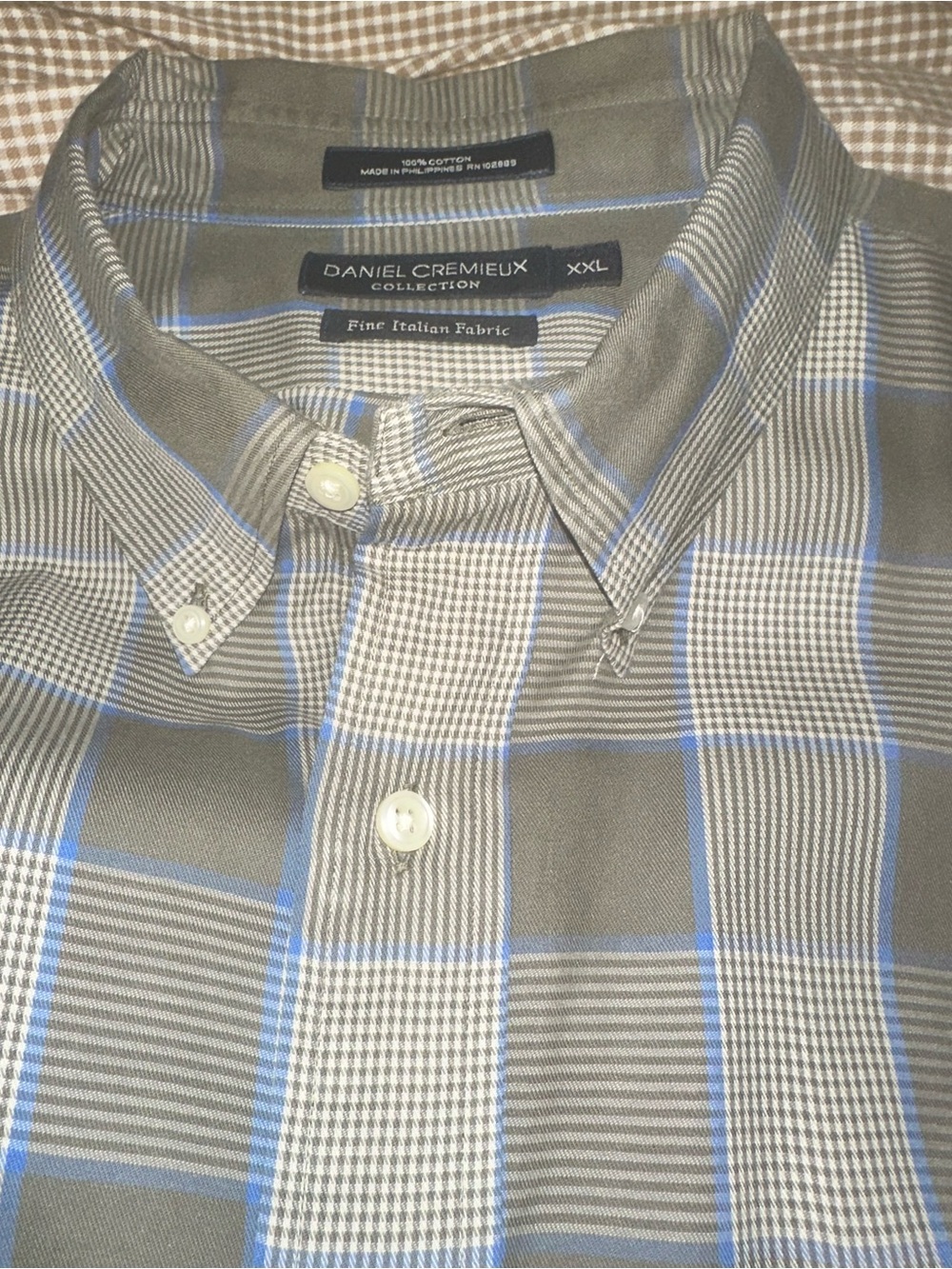Daniel Cremieux Brown Plaid Button-Down Shirt with Blue Windowpane